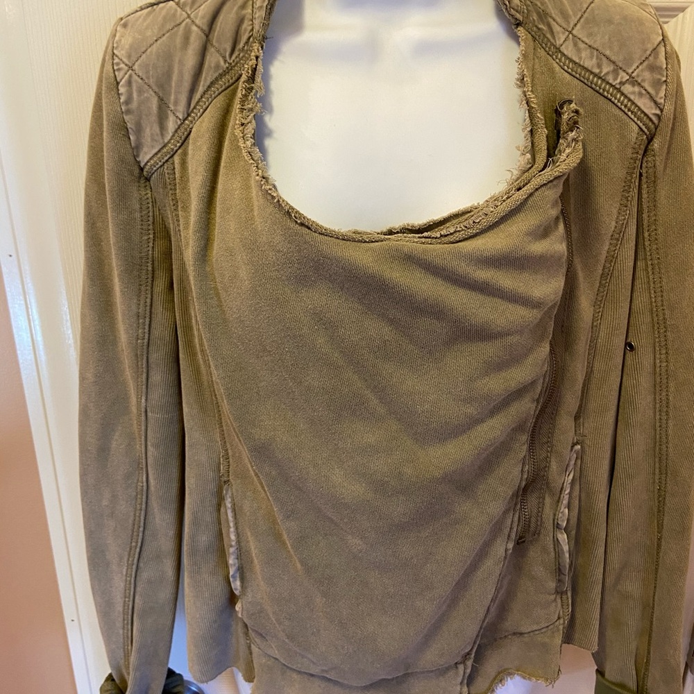 Free People moto army green zipper jacket size Med